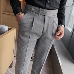 Men's Suits British Style Business Formal Wear Houndstooth Suit Pants Men Clothing 2022 Simple Slim Fit Casual Straight Office Trousers 36