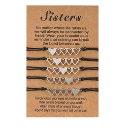 Sisters Card Bracelet Creative SCEOL INOXIDABLE 5 Pulsera de amistad tejida de corazón a corazón Conjunto de 5 piezas
