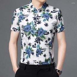 Men's Casual Shirts Pure Cotton Men's Beach Flowers Tops Short Sleeve 2022 Summer Fashion Printing Shirt Male Floral Dress