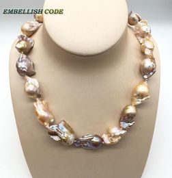 Große Barockperlen unregelmäßige Aussage Halskette Gewebe Kernflammeball Pfirsich lila gemischte natürliche Perlen Populär Schmuck 10202507078