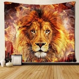 Tapestries Cool Fire Lion Flame Tapestry Art Wall Hippie Hanging Throw Tablecloth For Bedroom Living Room Dorm