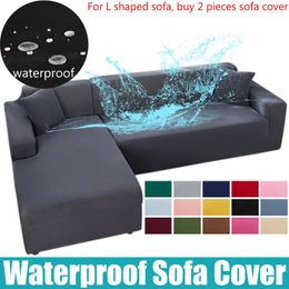Chair Covers Waterproof Elastic Corner Sofa 1/2/3/4 Seater Solid Couch Cover L Shaped Slip Protector Bench