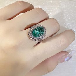 Cluster Rings 1PC Green Emerald Gemstone For Women Engagement Wedding Promise Ring Fashion Silver Color Party Jewelry