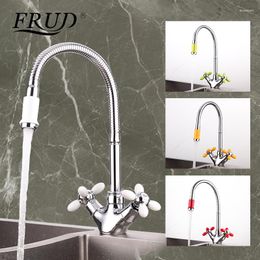 Kitchen Faucets FRUD Zinc Alloy Polished Sink Faucet Deck Mounted Dual Handle Single Hole Cold And Water Mixer Taps