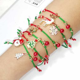 Santa Claus Snowflake Elk Christmas Tree Woven Bracelet Present Gift