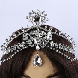 Mode funkelnde Kristallbrautkopfkette Indisches Haar Schmuck Tikka Frauen Hochzeit Tiara Braut Stirndekoration Accessoires S919233Q