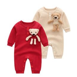 2023 New Baby's Romper Spring Autumn Clothes O-neck Long Sleeve Baby One-piece Suit Pit Strip Bear Clothing Baby's Full Moon newborn Jumpsuit