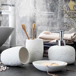 Bath Accessory Set Bathroom Accessories Sets Ceramic Soap Dish Dispensador Tumber 4 Pieces/Set Wedding Gifts Organiser