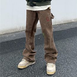 Men's Jeans Hip Hop Graffiti Cargo Trousers Patchwork Flared Pants Khaki Black Splash Ink Straight Leg 221119