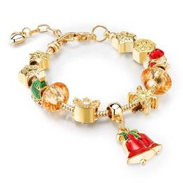 Charm Bracelets European Style DIY Large Hole Bead Bracelet Christmas Gifts For Women Girl Holiday Gift Golden Bracelet Red Bell Pendant