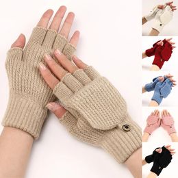 Wool Knitted Fingerless Gloves Winter Warm Men Women Exposed Finger Mittens Outdoor Hand Wrist Warmer Flip Gloves For Women