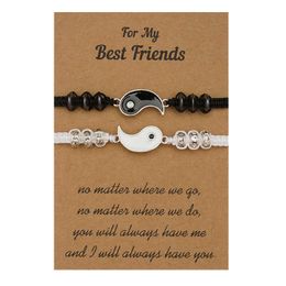Best Friends Card Bracelet Yin and Yang Gossip Woven Bracelet 2-piece Set