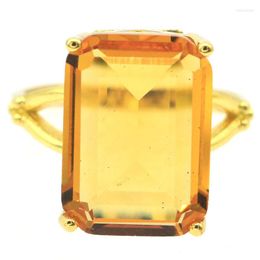Cluster Rings 22x18mm Princess Cut 6.2g Golden Citrine Daily Wear Gold Silver For Women Ring