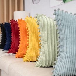 Pillow Solid Corduroy Cover Pompom Ball Beige Green Navy Bedroom Sofa Decor Cases 30x50cm/45x45cm/50x50cm