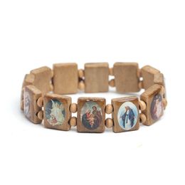 Natural Wooden Catholic Jewellery Christian Jesus Faith Rosary Bracelet Religious Jewellery