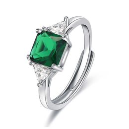 Quatro garras esmeralda verde safira azul rubi cor vermelha de cristal prateado anel para mulheres