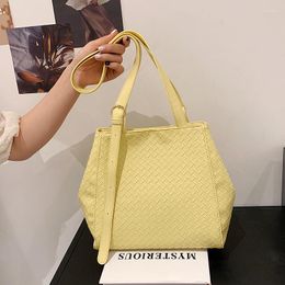 Evening Bags Weave PU Leather Big Crossbody For Women 2022 Trend Luxury Fashion Shoulder Handbag And Purses Yellow White