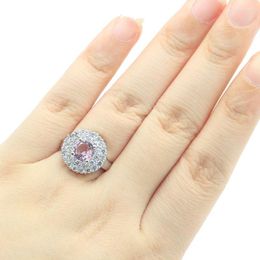 Cluster Rings 15x15mm Lovely Cute 3.9g Pink Kunzite White CZ Daily Wear Fine Jewelry Silver Wholesale Drop