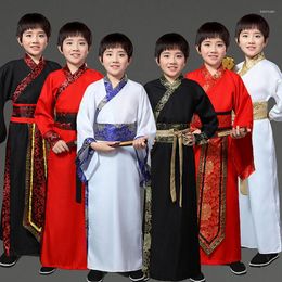 Ethnic Clothing Chinese Han Fu Boys Birthday Party Dance Robe Traditional Kids Ancient Warrior Perform Dress For Acting Modal Show Coaplay