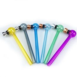 Colourful Pipes Thick Glass Portable Metal Spoon Silver Screen Philtre Dry Herb Tobacco Bowl Bong Handpipe Removable Oil Rigs Burning Ball Smoking Cigarette Holder