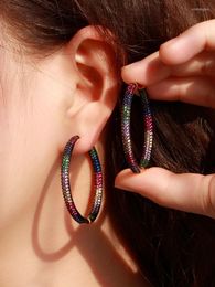 Hoop Earrings Jewellery Rainbow Colour Zircon Large Black Gold Plated Female Luxury 2022