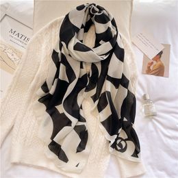 Designer Cartoon Print Flower Viscose Scarf Headband for Women Fashion Long Handle Bag Scarves Paris Shoulder Tote Luggage Ribbon Head Wraps 180X90CM 2Colors