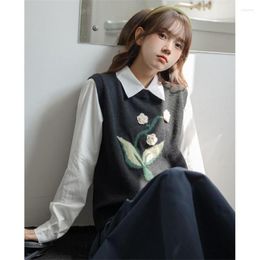 Women's Vests Women V-Neck Knitted Sweater Vest Sleeveless Jacket Waistcoat Vintage Floral Female Casual Loose Pullover Outwear