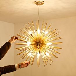 Pendant Lamps Nordic Post-modern Living Room Bedroom Restaurant Golden Ball Chandelier Lighting Art Dandelion LED Lamp