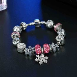 Handmade Jewelry Wholesale Charm Bracelets European Style DIY Large Hole Bead Bracelet Christmas Gifts For Women Snowflake Santa Rhinestone Beads