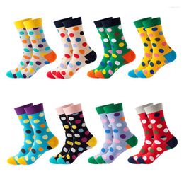 Men's Socks 8Pair Women Crew Funny Cute Cartoon Candy Colour Dot Happy Harajuku Skateboard Sox Drop