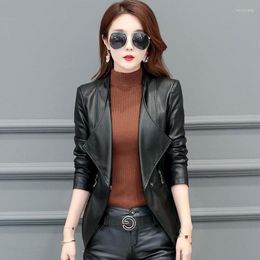 Women's Leather 2022 Spring Autumn Sheepskin Streetwear Coat Lady Jacket Women Korean Version Locomotive Large Size Slim Ladies Top