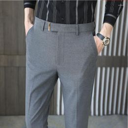 Men's Suits 2022 Slim Fit Men Dress Pants Fashion Vertical Stripes Suit Streetwear Ankle Length Office Trousers Formal 29-36