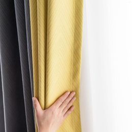 Curtain Nordic Jacquard Stitching Blackout Cloth Simple Solid Color El Living Room Bedroom Finished Product
