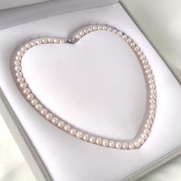 Chains Hand Knotted Necklace Magnet Buckle Natural 6-7mm White Freshwater Pearl Sweater Chain Nearly Round 45cm