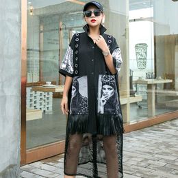 Women's Trench Coats Black Mesh Sequins Coat For Women Street Style Clothes Patches Designs And Tassel Ladies Sequin Sleeve Windbreaker