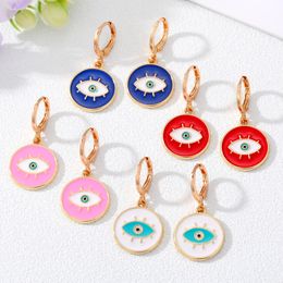 Enamel Turkish Evil Eye Hoop Earrings Lucky Blue Red Eye Charm Circle Dangle Earring For Women Jewelry