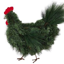 Decorative Flowers Christmas Rooster Chicken Wreath 12inch Artificial Pine Branches Green Leaves Door Reusable Garland For Front