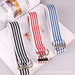 Belts Fashion Designer Unisex Harajuku Canvas Silver Metal Double Ring Buckle Wide Waist Band Stripe Decoration Jeans 2022