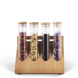 Storage Bottles Test Tube Rack Ornaments Transparent Non-Slip Jar With Holder Visible Glass For Coffee Beans Tea Leaves