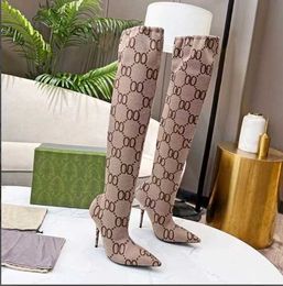 Boots Stiletto Ankle Booties Knitted Sock Over Knee-High Tall Stretch Thigh-High Pointed Toe The Hacker Project Aria For Women Luxury SFDSFS