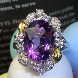 Wedding Ring 925 Sterling Silver Ring Oval Faceted Amethyst Crystal Rings