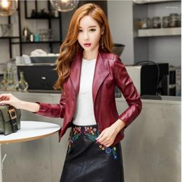 Women's Leather High Quality 2022 Lady Spring Black Jacket Stand-up Collar Zipper Fashion Plus Size Women's Slim Sheepskin Coat