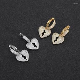 Hoop Earrings Fashion Premium Iced Out Bling Hip Hop Boys Men's Jewellery Micro Set Clear Heart Pendant Gift