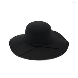 Berets Vintage Elegant Lady Women Girl Fashion Wide Brim Floppy Felt Hat Party Wool Bowler Cap Cloche Sombrero Top HF101