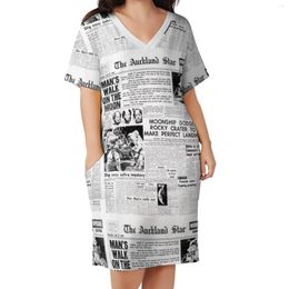 Plus Size Dresses Spaper Headlines Dress Historic Moon Landing Aesthetic Casual Ladies Summer V Neck Trendy Gift