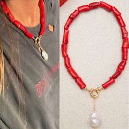 Collar de perlas naturales barroco Collar de coral rojo encanto bohemio joyería de moda 2020 floker de amistad CX200721253U