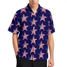 Men's Casual Shirts USA American Flag Shirt Men Star Print Patriotic Hawaii Trending Blouses Short Sleeves Oversize