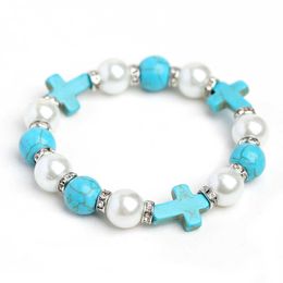 Christ Cross Bracelet Turquoise Rhinestone Pearl Single Circle Bracelet Jewellery