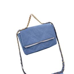 Denim Quilted Flap Crossbody Bags Gold-Silver Tone Chains Strap Shoulder Totes For Womens Ladies Girls Daily Fashion Trends Purse Handbags 26CM