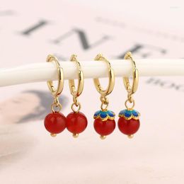 Hoop Earrings Natural Stone Vintage Red Round Drop For Women Fashion Simple Party Daily Wear Jewelry Accessories